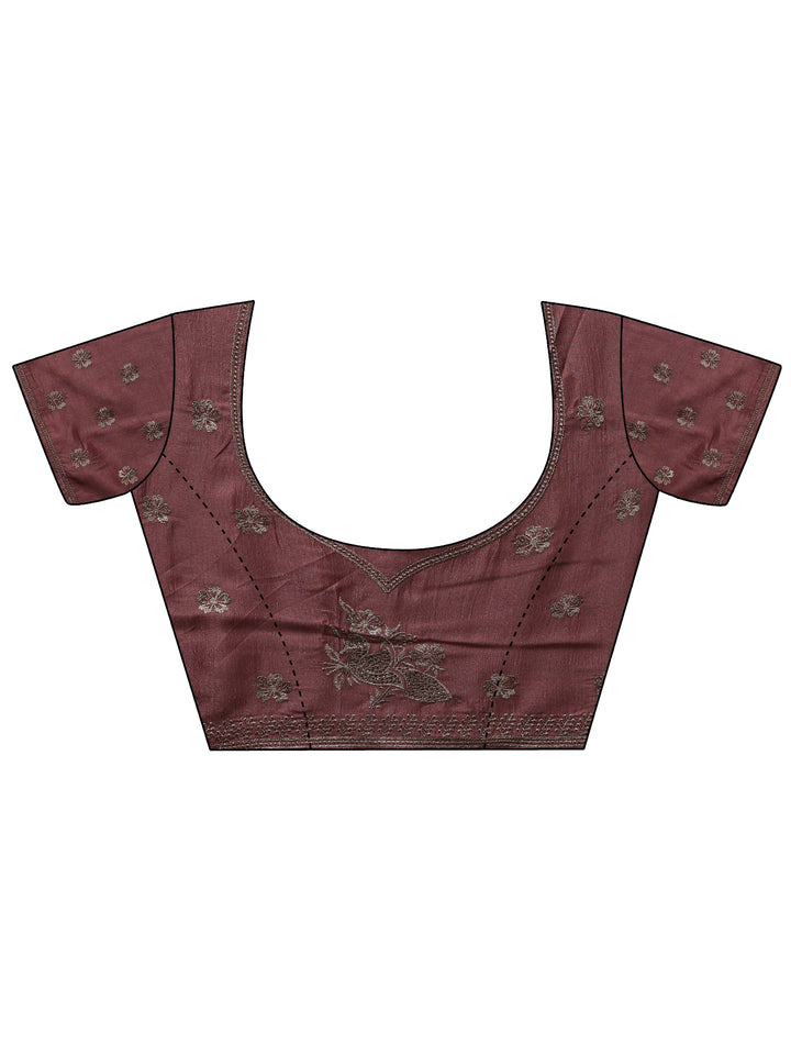 Mauve Floral Embroidered Silk Blend Saree With Unstitched Blouse Piece