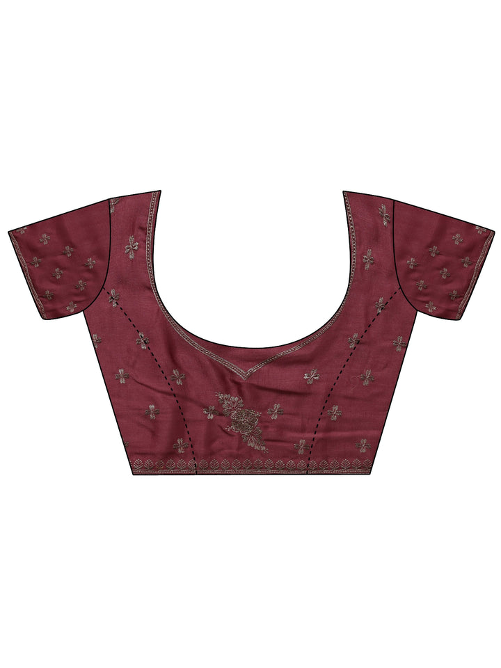 Mauve Floral Embroidered Silk Blend Saree With Unstitched Blouse Piece