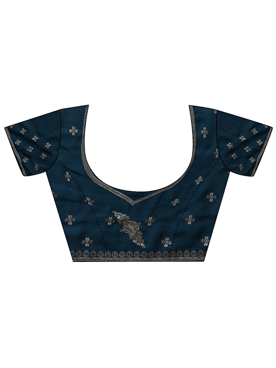 Blue Floral Embroidered Silk Blend Saree With Unstitched Blouse Piece