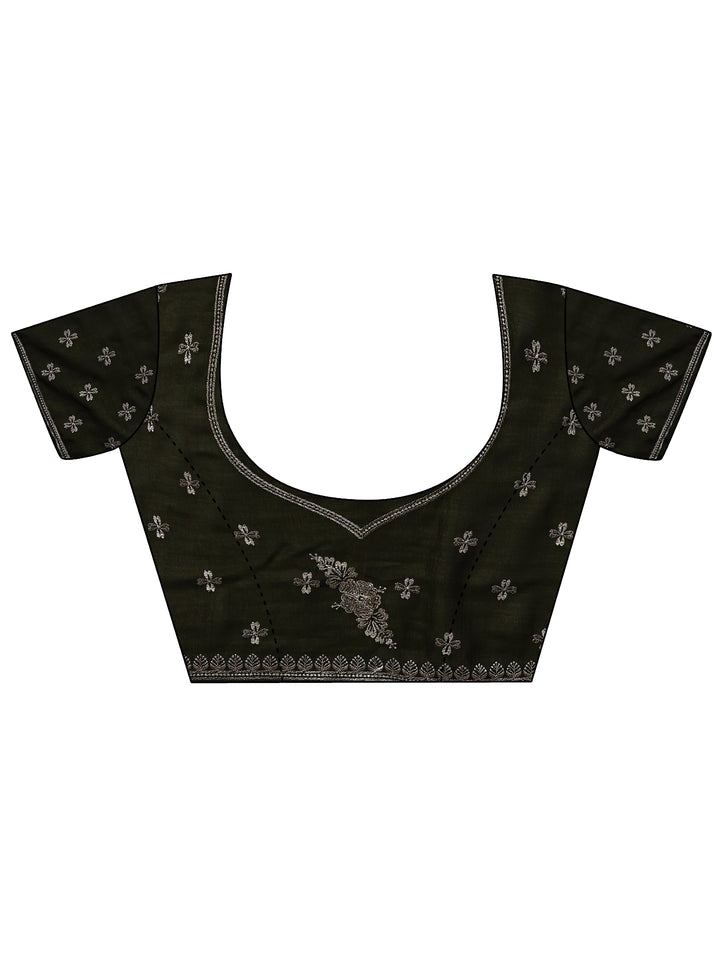 Green Floral Embroidered Silk Blend Saree With Unstitched Blouse Piece