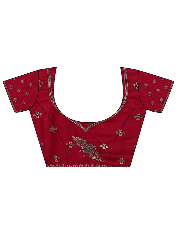 Pink Floral Embroidered Silk Blend Saree With Unstitched Blouse Piece