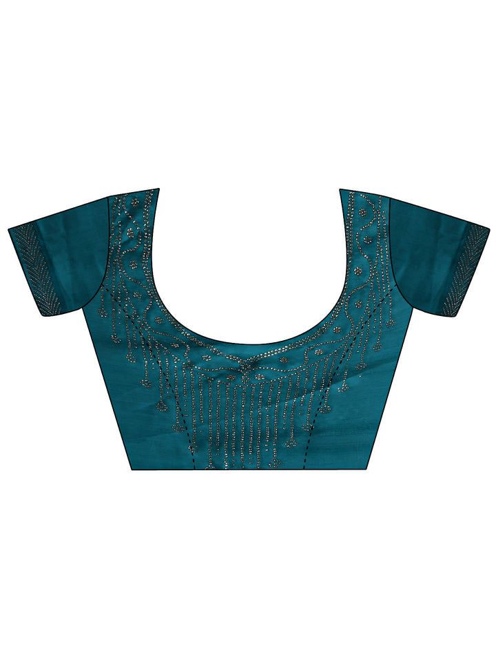 Blue Embellished Silk Blend Saree With Unstitched Blouse Piece