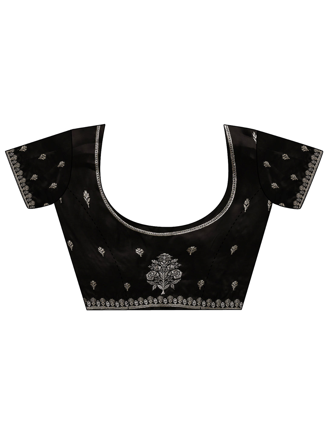 Black Floral Embroidered Silk Blend Saree With Unstitched Blouse Piece