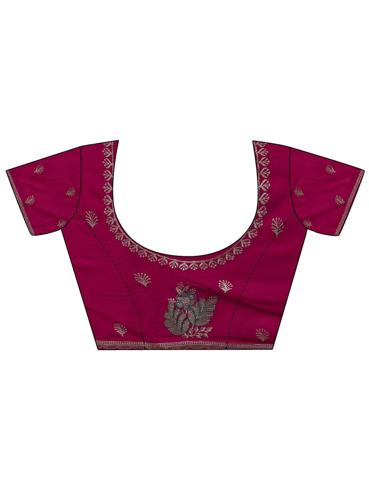 Blue Floral Embroidered Silk Blend Saree With Unstitched Blouse Piece