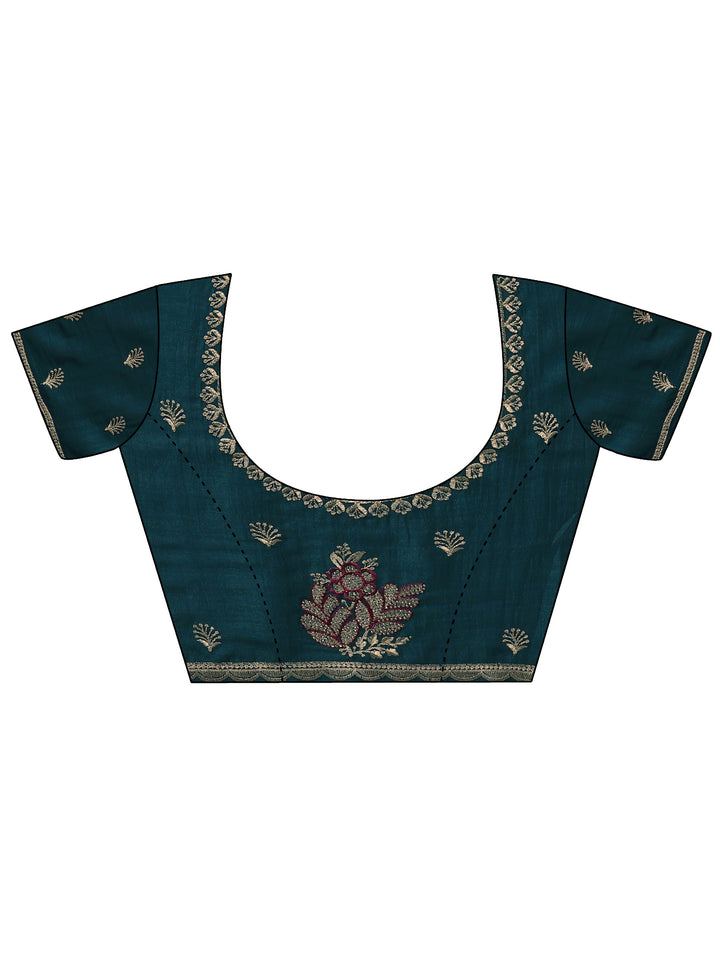 Maroon Floral Embroidered Silk Blend Saree With Unstitched Blouse Piece