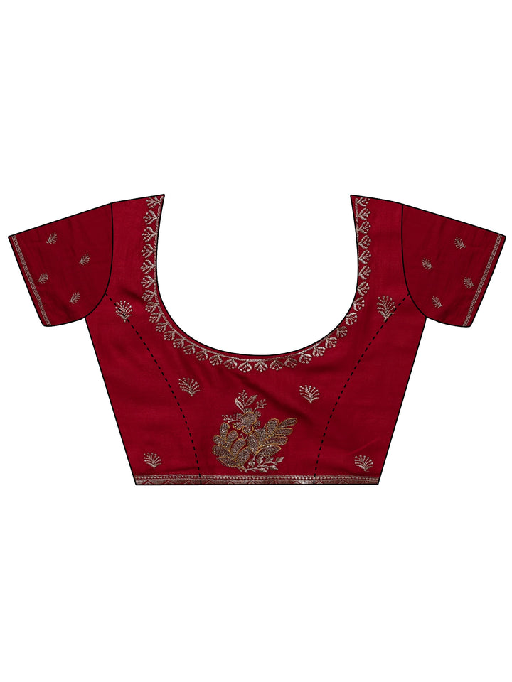 Mustard Floral Embroidered Silk Blend Saree With Unstitched Blouse Piece