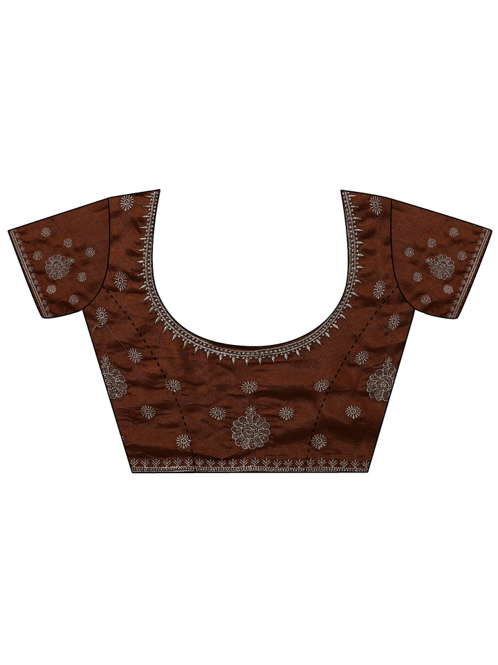 Brown Ethnic Motifs Embellished Satin Saree With Unstitched Blouse Piece