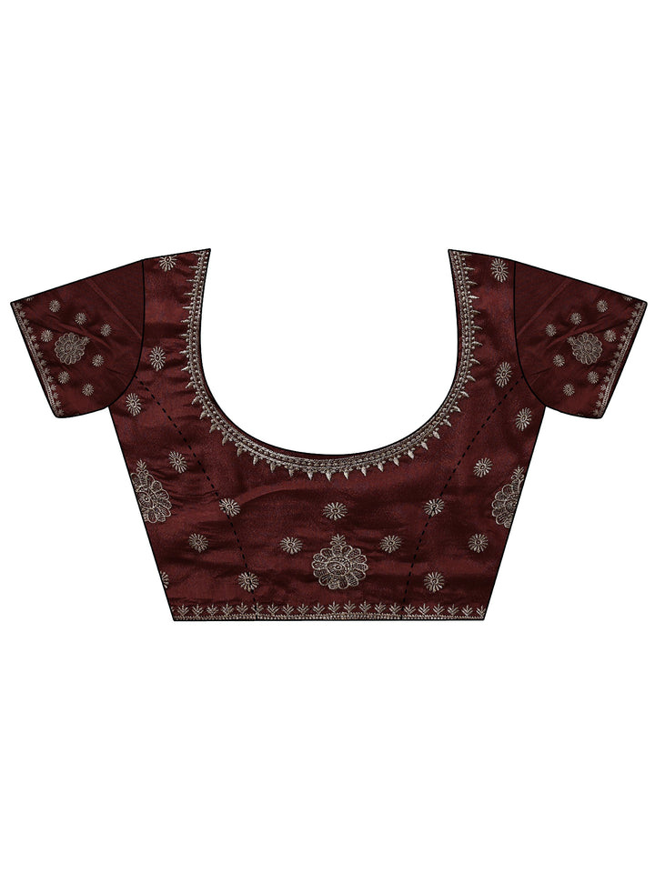 Brown Ethnic Motifs Embellished Satin Saree With Unstitched Blouse Piece