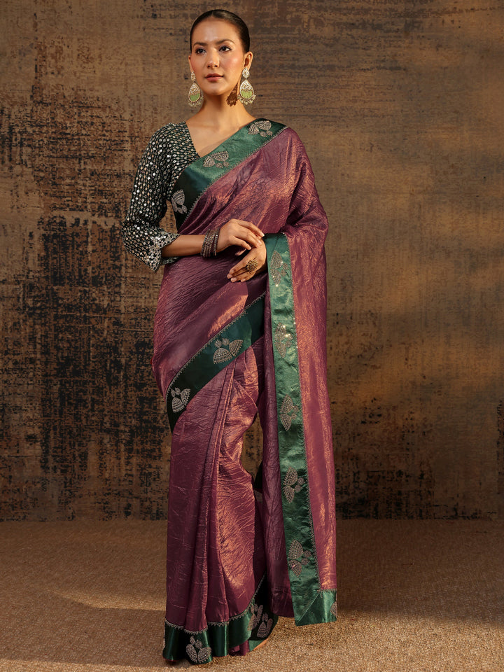Mauve Solid Tissue Saree With Unstitched Blouse Piece