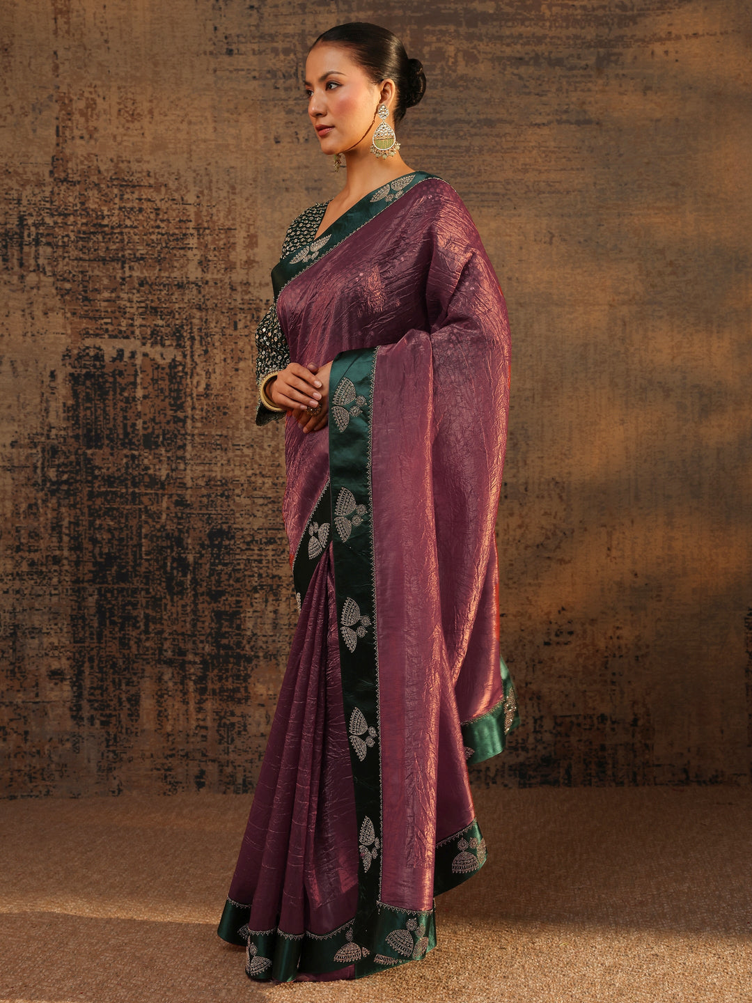 Mauve Solid Tissue Saree With Unstitched Blouse Piece