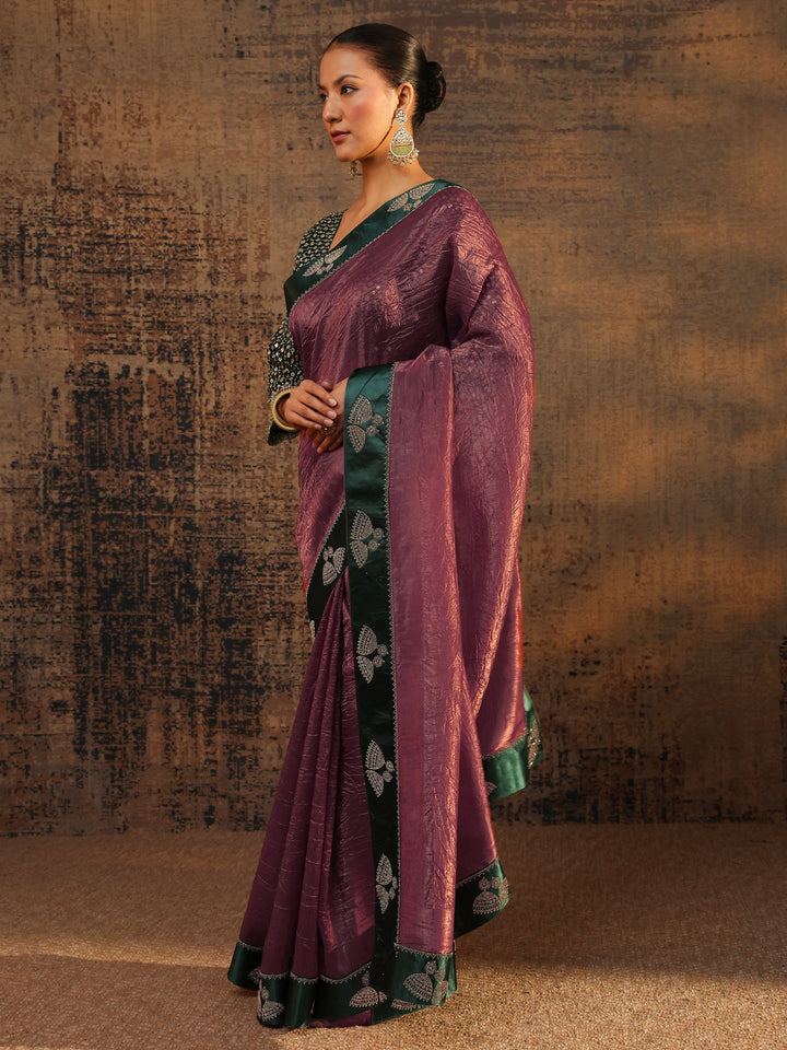 Mauve Solid Tissue Saree With Unstitched Blouse Piece
