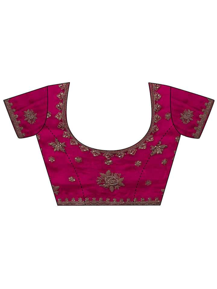 Pink Floral Embroidered Tissue Saree With Unstitched Blouse Piece