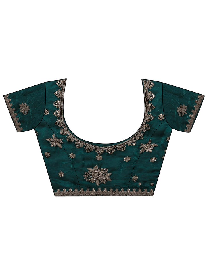 Blue Floral Embroidered Tissue Saree With Unstitched Blouse Piece