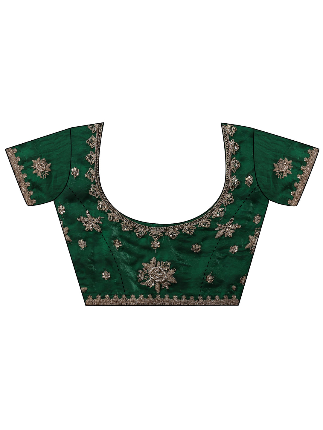 Green Floral Embroidered Tissue Saree With Unstitched Blouse Piece