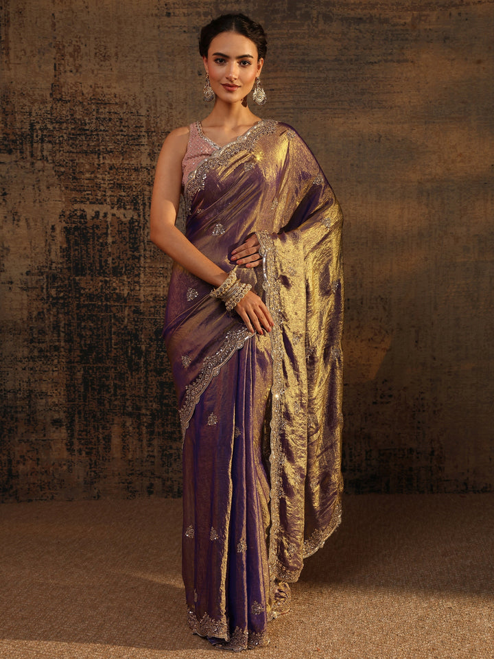 Libas Lavender Embellished Tissue Saree With Unstitched Blouse Piece