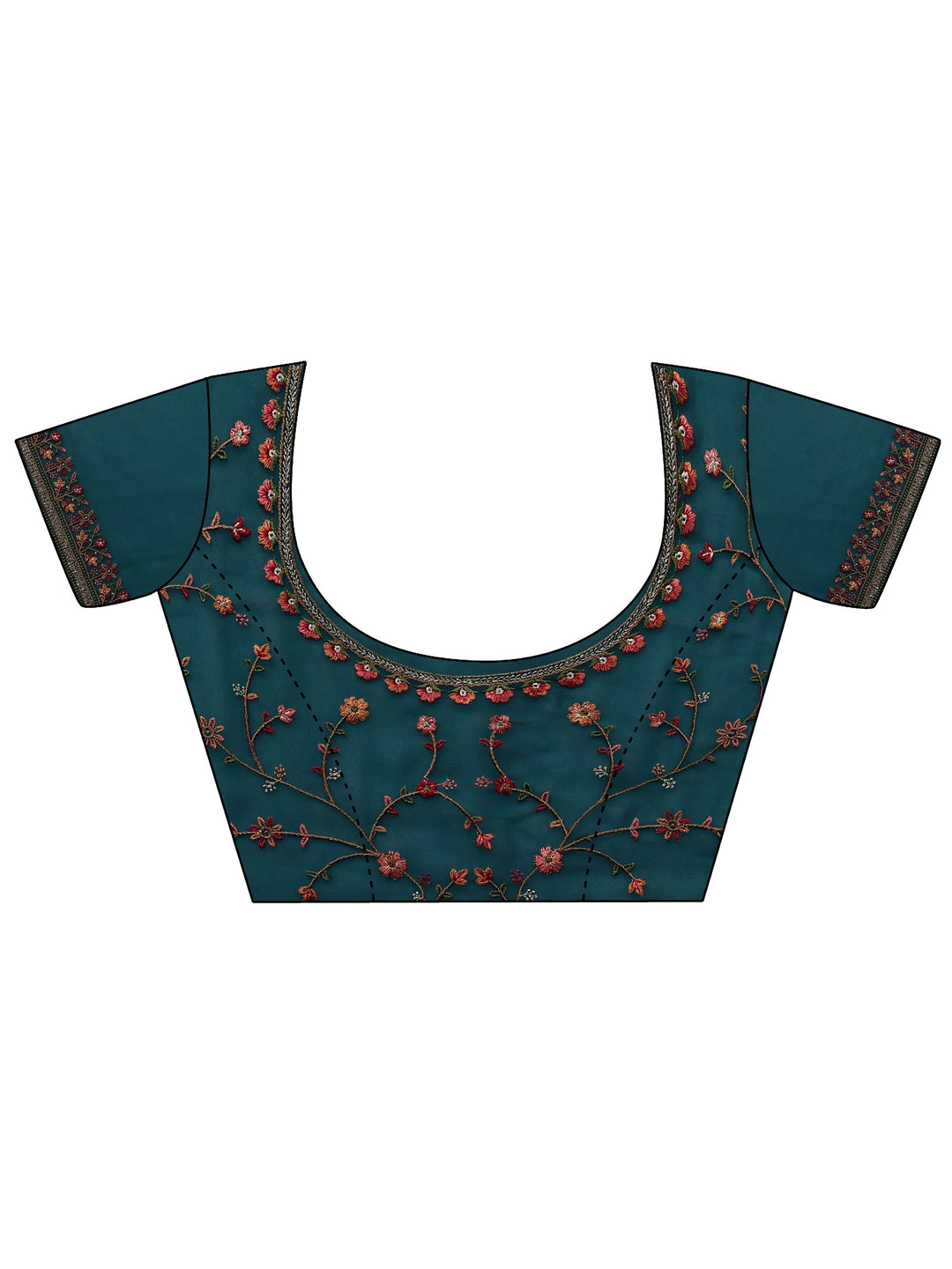 Libas Blue Floral Embroidered Net Saree With Unstitched Blouse Piece