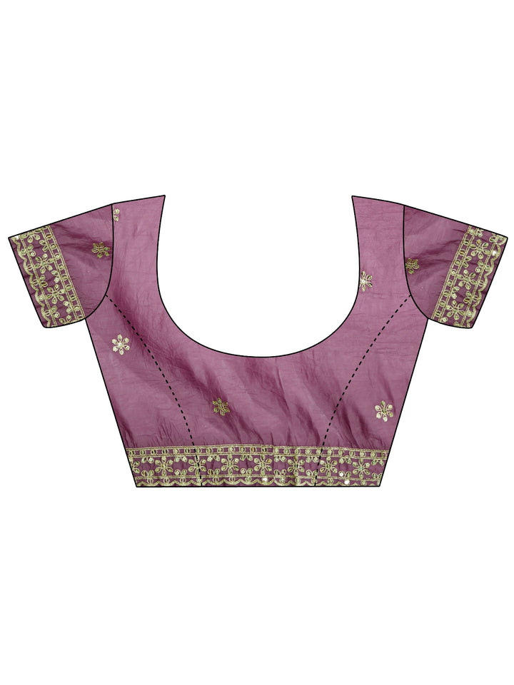 Purple Floral Embroidered Tissue Saree With Unstitched Blouse Piece