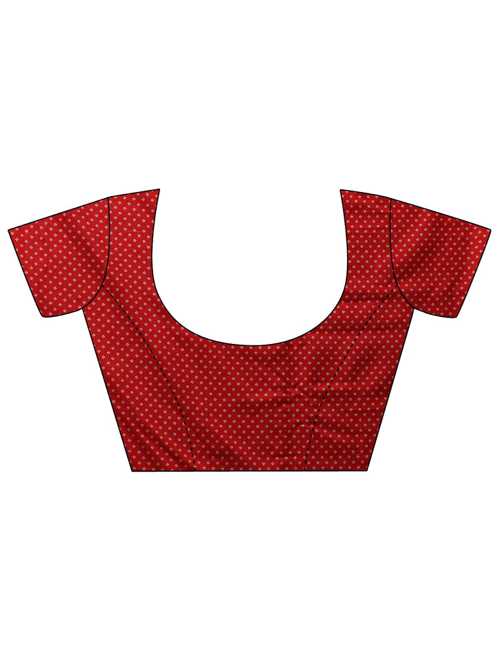 Red Ethnic Motifs Printed Tissue Saree With Unstitched Blouse Piece