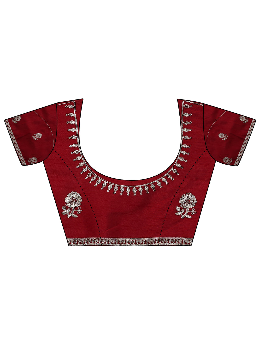 Coral Floral Embroidered Tissue Saree With Unstitched Blouse Piece