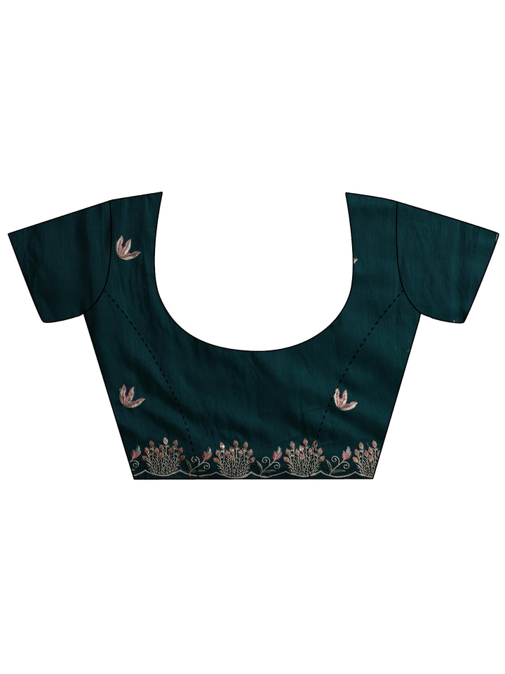 Blue Floral Embroidered Tissue Saree With Unstitched Blouse Piece