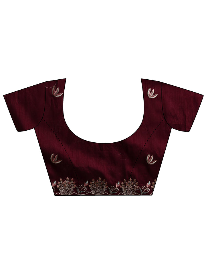 Purple Floral Embroidered Organza Saree With Unstitched Blouse Piece