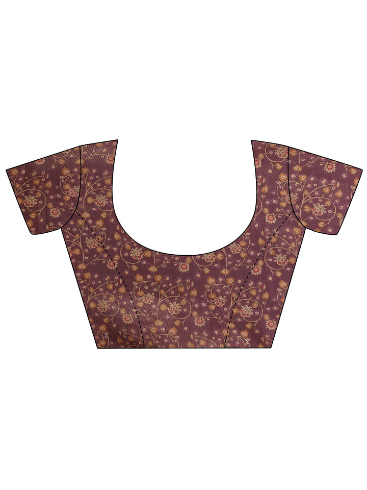 Purple Floral Embroidered Tissue Saree With Unstitched Blouse Piece