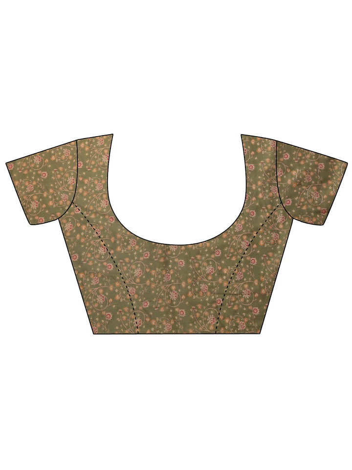Green Floral Embroidered Tissue Saree With Unstitched Blouse Piece