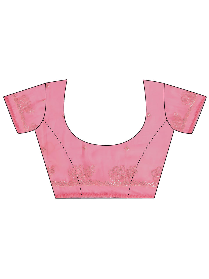 Pink Floral Embellished Tissue Saree With Unstitched Blouse Piece