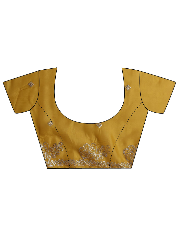 Mustard Ethnic Motifs Embellished Tissue Saree With Unstitched Blouse Piece