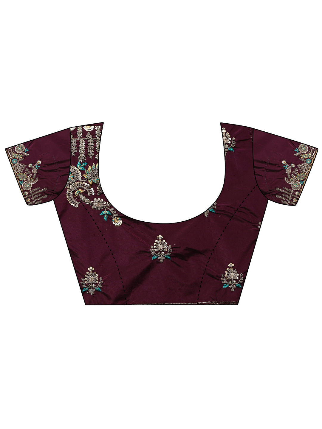 Libas Art Purple Floral Embroidered Tissue Saree With Unstitched Blouse Piece