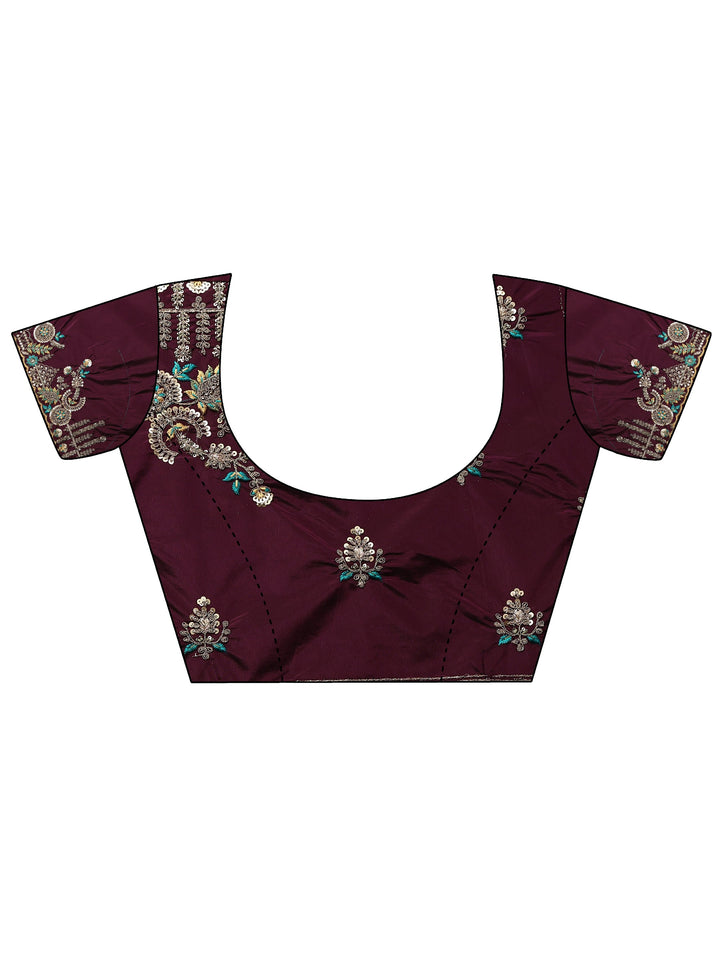 Libas Art Purple Floral Embroidered Tissue Saree With Unstitched Blouse Piece