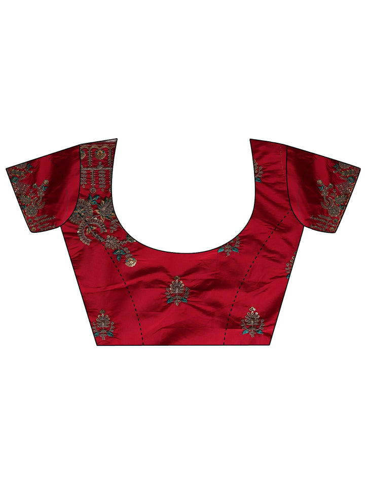 Libas Art Pink Floral Embroidered Tissue Saree With Unstitched Blouse Piece