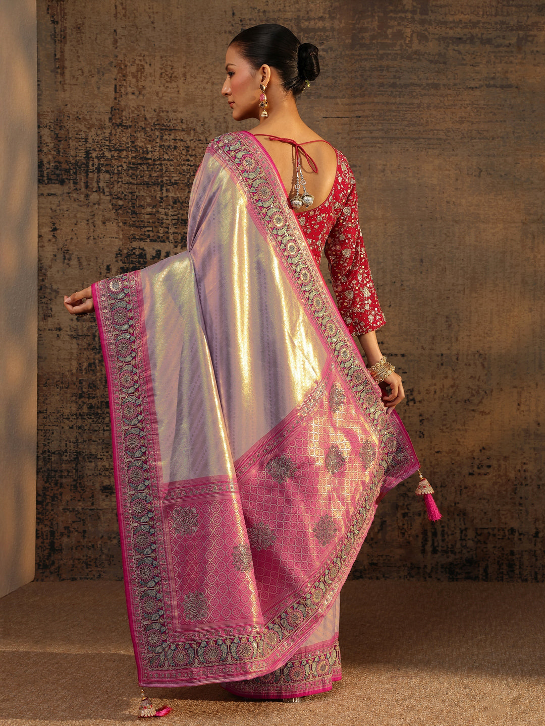 Libas Art Lavender Ethnic Motifs Woven Design Silk Blend Saree With Unstitched Blouse Piece