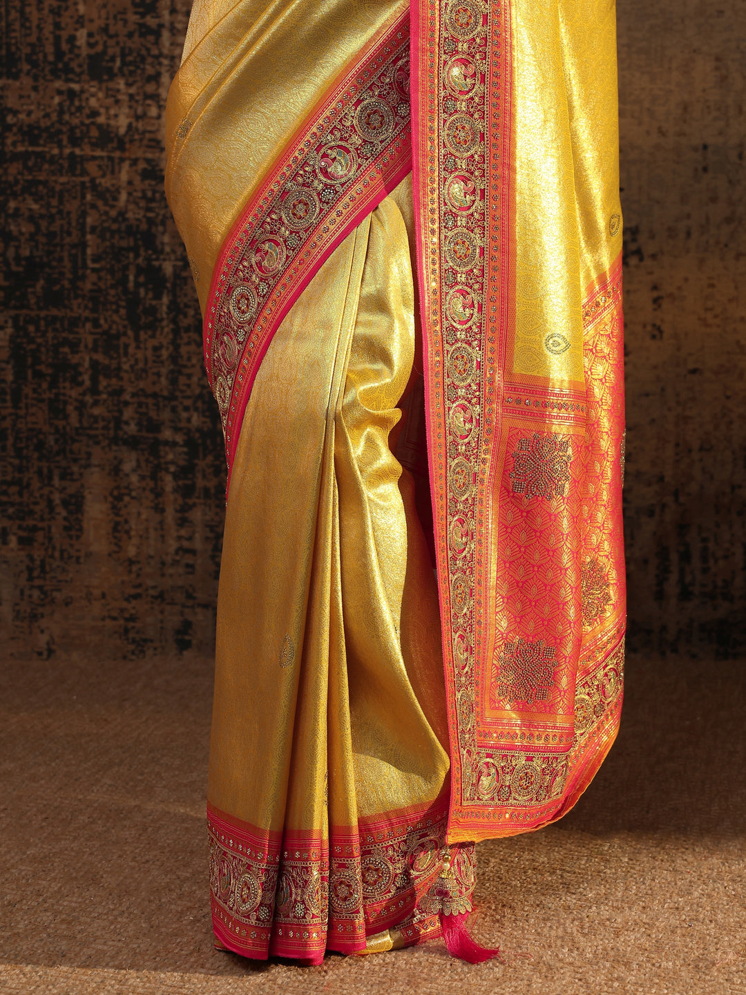 Libas Art Mustard Ethnic Motifs Woven Design Silk Blend Saree With Unstitched Blouse Piece