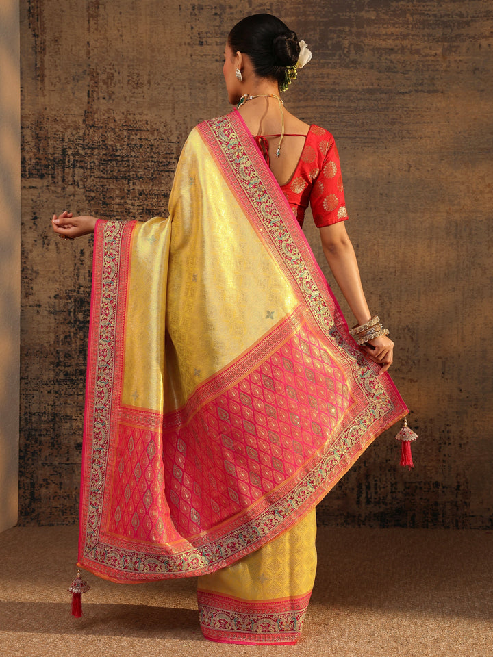 Libas Art Mustard Ethnic Motifs Woven Design Silk Blend Saree With Unstitched Blouse Piece