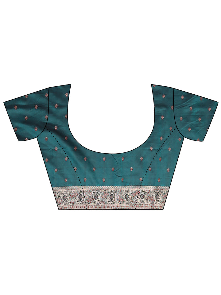 Teal Floral Woven Design Silk Blend Saree With Unstitched Blouse Piece