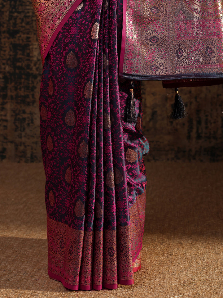 Purple Floral Woven Design Silk Blend Saree With Unstitched Blouse Piece