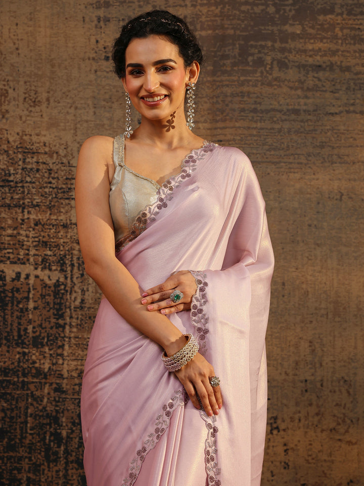 Pink Solid Pure Chiffon Saree With Unstitched Blouse Piece