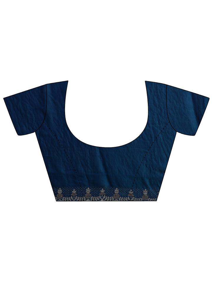 Blue Solid Satin Saree With Unstitched Blouse Piece