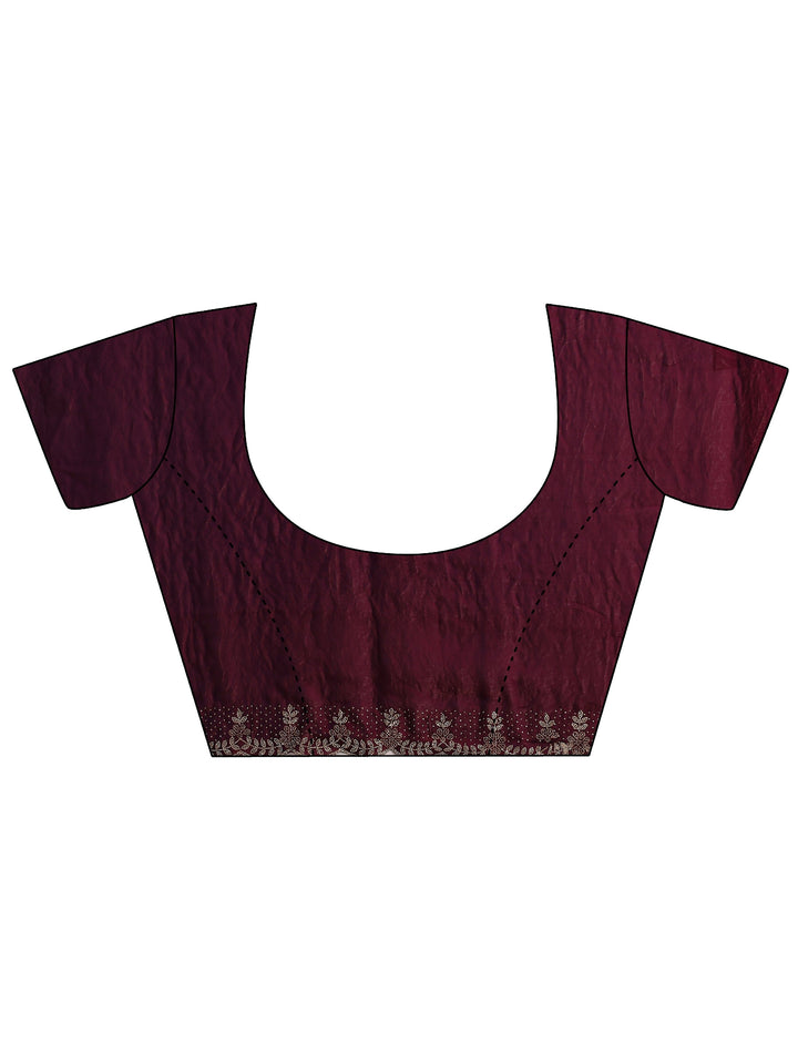 Burgundy Solid Satin Saree With Unstitched Blouse Piece