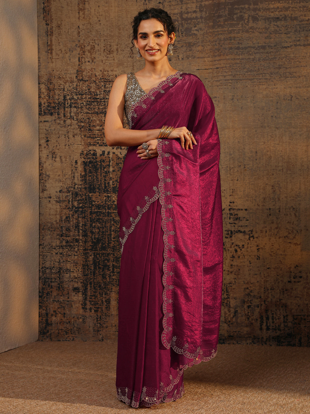 Pink Solid Satin Saree With Unstitched Blouse Piece