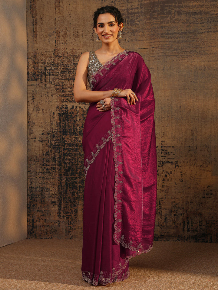Pink Solid Satin Saree With Unstitched Blouse Piece