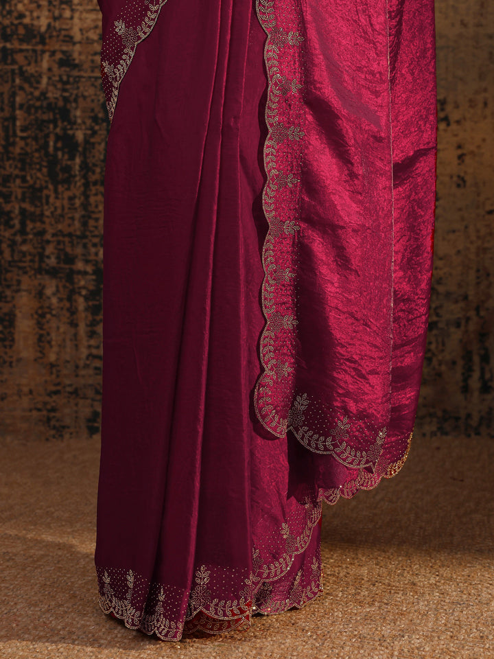 Pink Solid Satin Saree With Unstitched Blouse Piece
