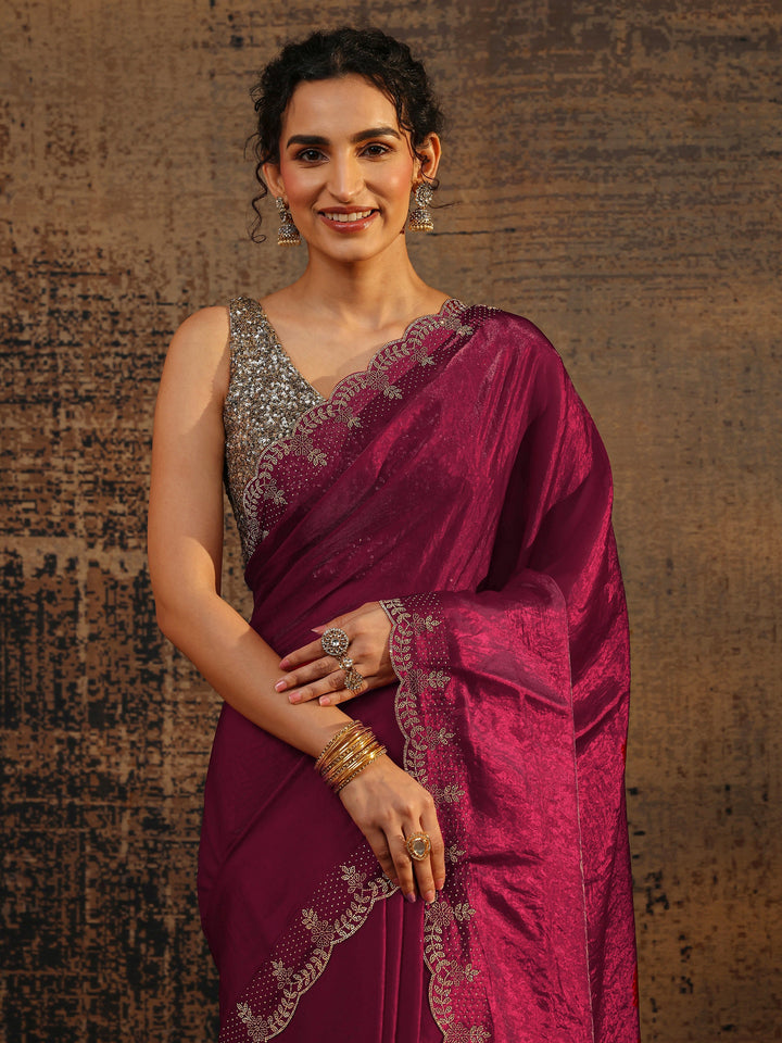 Pink Solid Satin Saree With Unstitched Blouse Piece