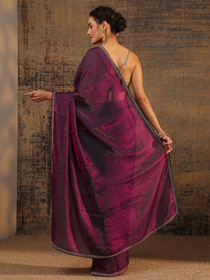 Maroon Solid Satin Saree With Unstitched Blouse Piece