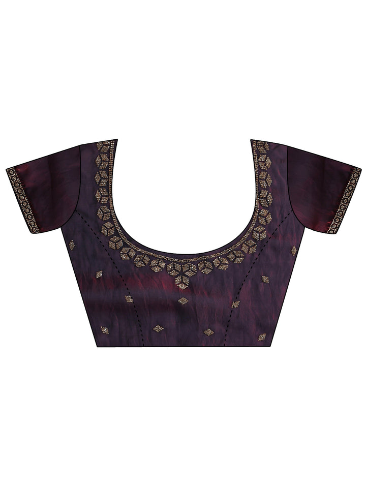 Maroon Solid Satin Saree With Unstitched Blouse Piece