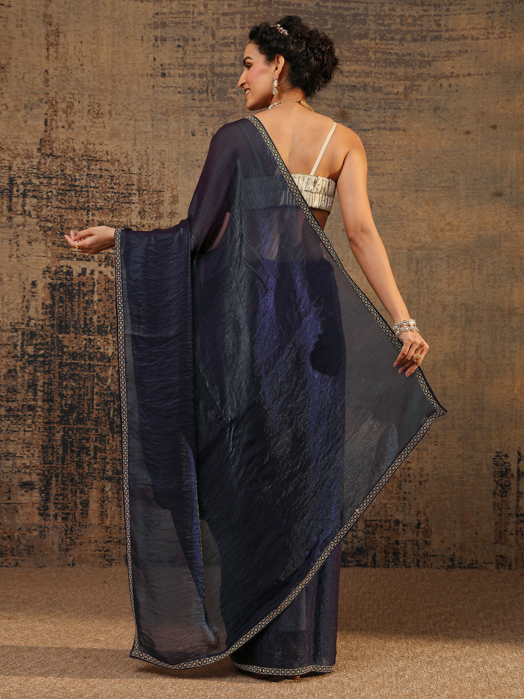 Purple Solid Satin Saree With Unstitched Blouse Piece