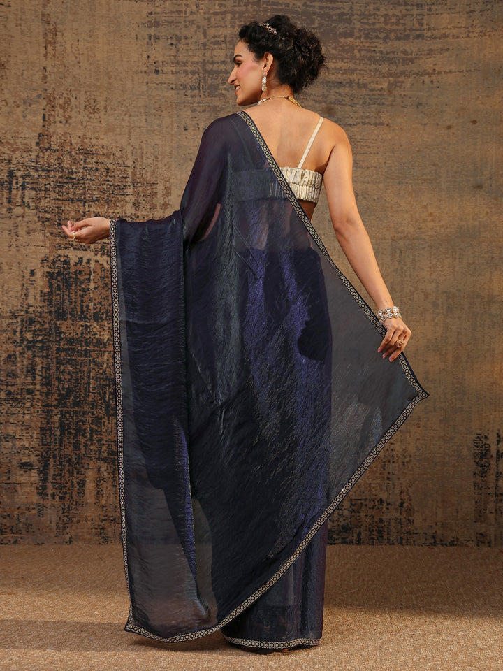 Purple Solid Satin Saree With Unstitched Blouse Piece