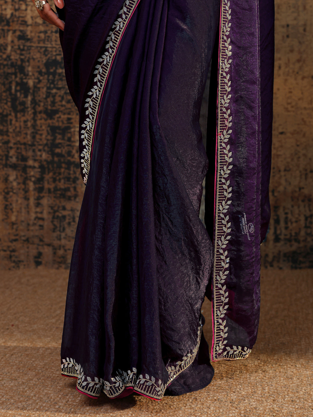 Purple Solid Satin Saree With Unstitched Blouse Piece