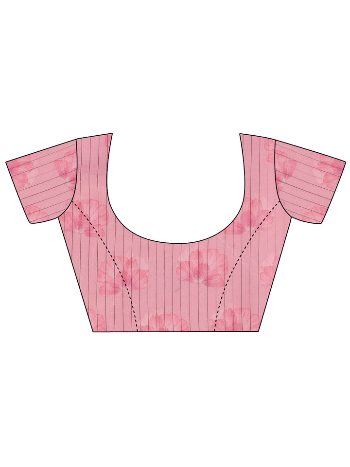 Pink Printed Silk Saree With Unstitched Blouse Piece